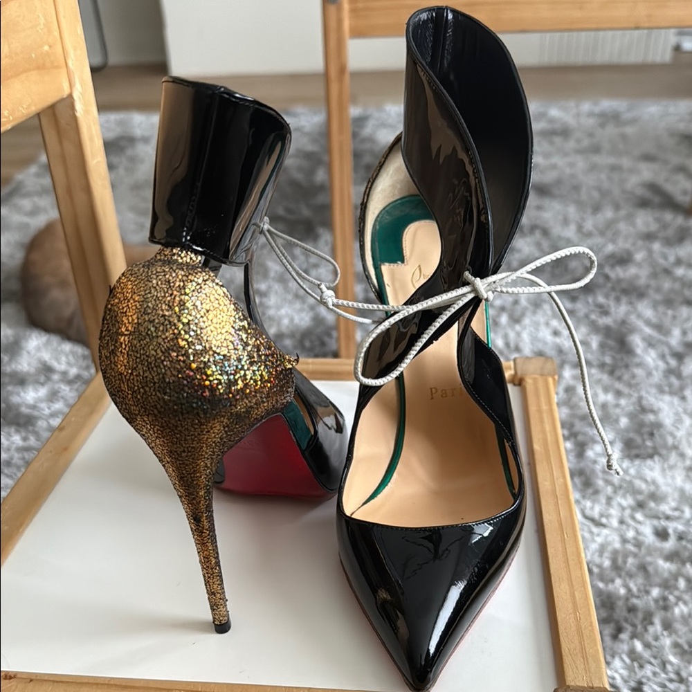 Christian Louboutin Black and Gold Stiletto Heels